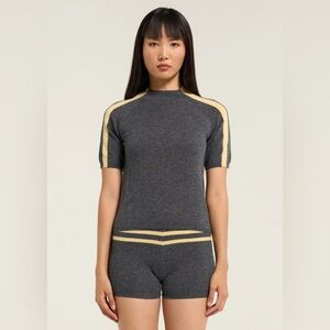 Find Me Off Stripe Raglan Short Sleeve Shirt Gray